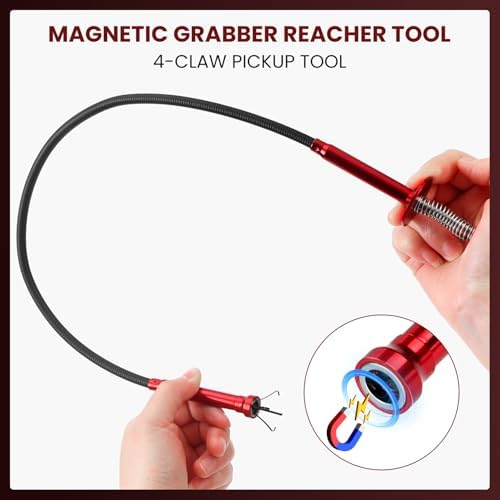Flexible Grabber Tool, Magnetic 4-Claw Gripper (24", Red)