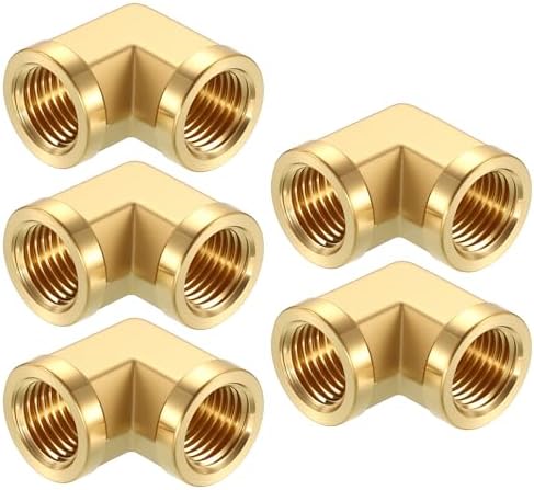 METALLIXITY 5PCS 1/4" FeMale NPT x 1/4"FeMale NPT 90°Barstock Street Elbow | Brass Pipe Fittings, Thread Brass Forged Pipe Fittings Adapter for Water Line, Tub Spout/Shower Head