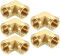 METALLIXITY 5PCS 1/4" FeMale NPT x 1/4"FeMale NPT 90°Barstock Street Elbow | Brass Pipe Fittings, Thread Brass Forged Pipe Fittings Adapter for Water Line, Tub Spout/Shower Head