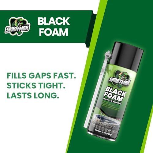 Sprayman Black Waterfall Foam Sealant - (24x12oz) Expanding Polyurethane Pond Foam Sealer, UV Resistant, Water Proof Spray for Landscape & Exterior, Straw Use, 24 Pack
