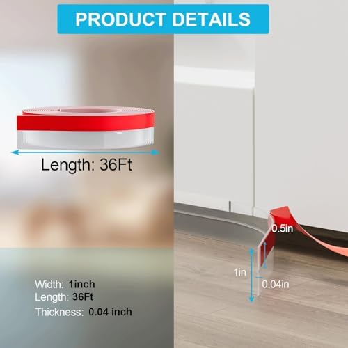 36FT Weather Stripping Door Seal - 1" Silicone Door Draft Seal Tape for Gaps Under Door Weatherstripping Sweep Stopper for Bottom of Shower Door/Sliding Glass Door