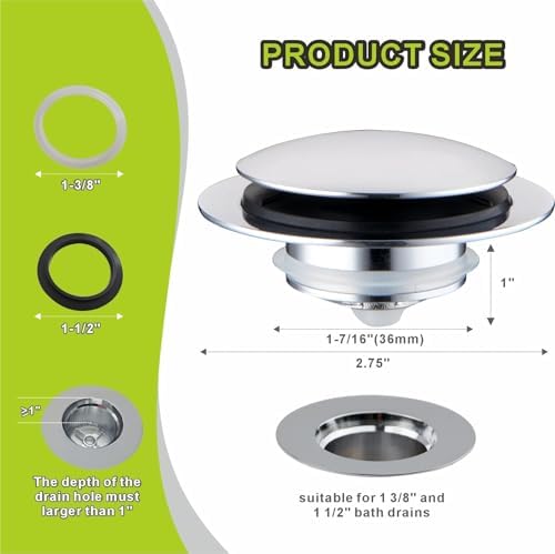 Bathtub Drain Stopper Pop Up Universal Chrome Plated Replacement