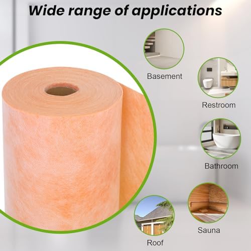 Waterproofing Membrane for Shower,Waterproof Membrane 3.3 FTx54.8 FT Roll (180Sq Ft),23.6 Mil Thick,Suitable for Bathroom Waterproofing,Shower Wall Waterproofing,Sauna Waterproofing,Roof Waterproofing