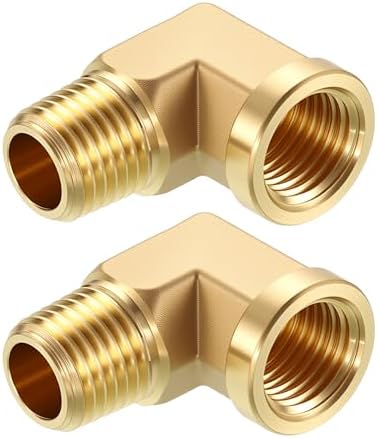 METALLIXITY 2PCS 1/4"FNPT x 1/4"MNPT 90 Degree Brass Barstock Street Elbow | Thread Brass Forged Pipe Fittings Adapters for Water Line, Tub Spout/Shower Head