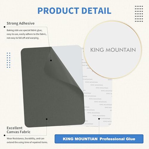 KING MOUNTAIN Canvas Repair Patch 9 x11 Inch 2 Pcs Self-Adhesive Waterproof Fabric Patch for Sofas, Tents, Furniture,Tote Bags, Car Seats (Dark Grey 2.0)