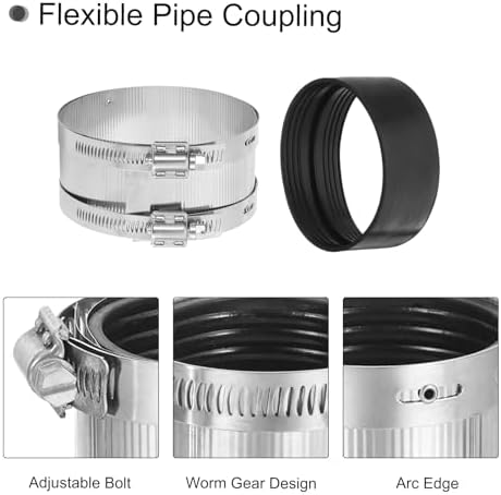 uxcell Flexible Pipe Coupling, 108mm Pipe Connector with Stainless Steel Hose Clamps Stainless Steel Pipe Repair Clamp for Plastic and Metal Pipes