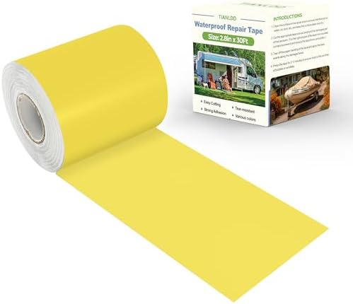 TIANLDD Waterproof Repair Tape for Fabric,RV Awning,Boat Covers,Tents,Tarp,Heavy Duty Outdoor Repair Patch - 2.8IN x 30FT（Yellow）