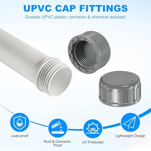 M METERXITY 8-Pack PVC Pipe End Cap Plug Adapter 3/4 In, Female Thread | Gray, Water End Cap Connector, Inner Teeth Pipe Plugs, for Outside Lawn, Yard/Watering Irrigation Systems