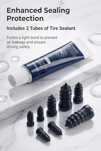 63 PCS Tire Repair Rubber Nails Kit with 2 Tubes of Black Tire Sealant Glue, Screw in Tire Plugs Set for Cars Motorcycles Trucks