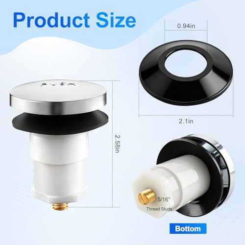 1 Pack 5/16'' Thread Studs Bathtub Drain Stopper, Bathroom Tub Drain Stopper 5/16'' Thread for Most Bathtubs Stopper (Chrome Cover)