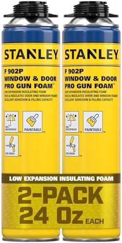 Stanley F902P Window & Door Pro Gun Sealant (2x24 Oz.) – Low Expansion Polyurethane Spray Foam Insulation for Window & Door, High-Yield Waterproof Gap Filler | Gun NOT Included | 24 Oz. 2 Pack