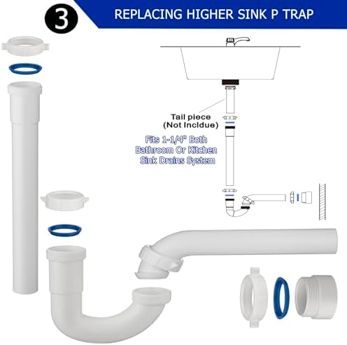 (1 Pack) Yariwiz 1-1/4 inch White Bathroom Drain Kit for Most Bathroom Sink Drain Replacement Tubular Plumbing Pipe Assembly KSD-009W