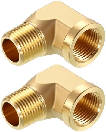 METALLIXITY 2PCS 3/8"FNPT x 3/8"MNPT 90 Degree Brass Barstock Street Elbow | Thread Brass Forged Pipe Fittings Adapters for Water Line, Tub Spout/Shower Head