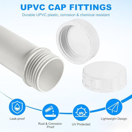 M METERXITY 4-Pack PVC Pipe End Cap Plug Adapter 2 inch, White | Female Thread Water End Cap Connector, with Sealing Tape, for Yard, Watering Irrigation Systems