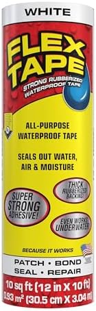 Flex Tape, Original Thick Flexible Rubberized Waterproof Tape - Seal and Patch Leaks, Works Underwater, Indoor Outdoor - Home RV Roof Plumbing and Pool Repairs, White, 12 in x 10 ft, Pack of 1