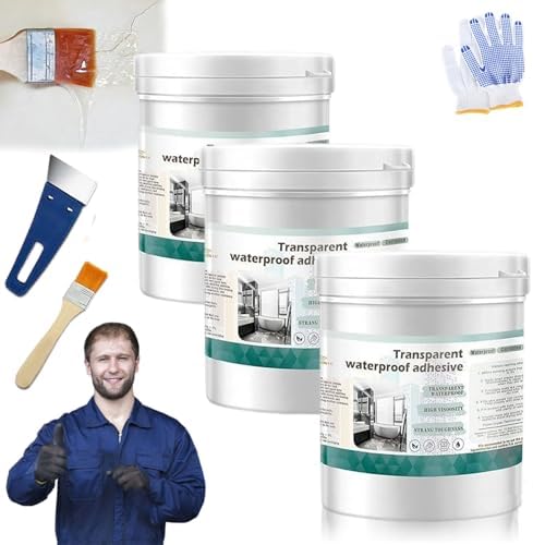 Transparent Waterproof Coating for Indoor & Outdoor, 5.29oz Waterproof Sealant Clear, Water-Based Invisible Leak Repair Glue for Roofs, Walls, Garden, Terraces, Cracks, Concrete, Wood (3PC)