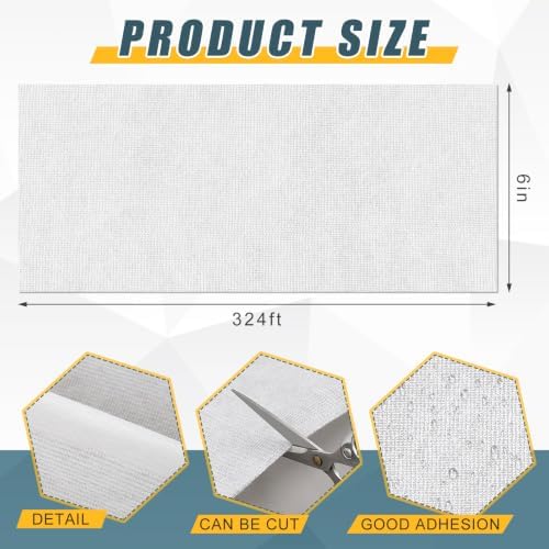 Contouring Polyester Roof Reinforcement Fabric White, 6 in x 324 ft Elastomeric Roof Coating, Roofing Tool and Fabric Sealer to Reinforce Strength for Roofs