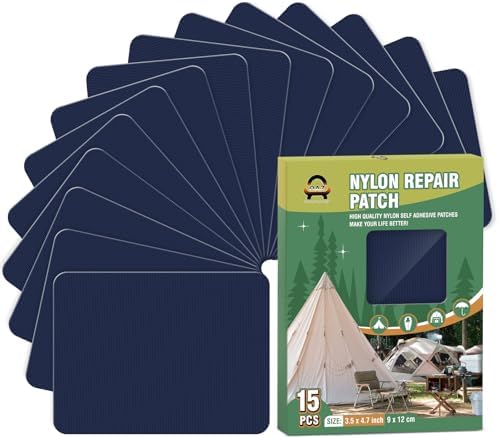 OAZ 15 Pieces 3.5 x 4.7 inch Nylon Repair Patches Nylon Fabric Patch Self-Adhesive Tent Repair Tape Waterproof Lightweight Repair Patches Repair Patch Kit for Clothing Down Jacket Bag (Navy Blue)