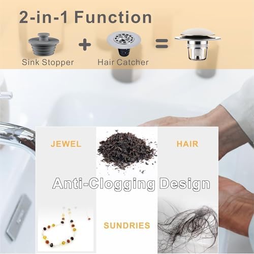 WELLUP Bathroom Sink Stopper,Sink Drain Stopper Pop Up Strainer Brushed