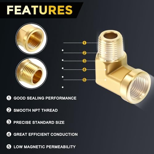 METALLIXITY 5PCS 1/8"FNPT x 1/8"MNPT 90 Degree Brass Barstock Street Elbow | Thread Brass Forged Pipe Fittings Adapters for Water Line, Tub Spout/Shower Head