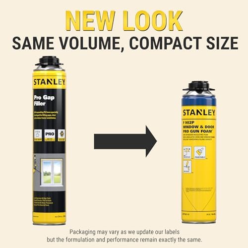 Stanley F902P Window & Door Pro Gun Sealant (1x24 Oz.) – Low Expansion Polyurethane Spray Foam Insulation for Window & Door, High-Yield Waterproof Gap Filler | Includes Gun & Cleaner | 24 Oz. 1 Pack