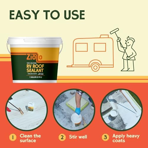Ziollo RV Roof Sealant - Leak Repair 100% Silicone Liquid Rubber - Premium Waterproof Coating for Campers, Pop Up, Motorhomes, and Travel Trailers - Easy DIY Application - White 1 Quart