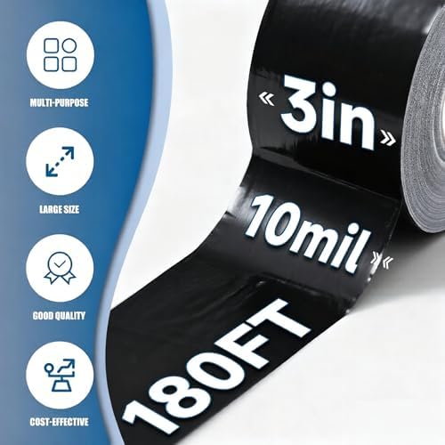 Black Waterproof Repair Tape 6 Inch x 180 Ft | 10 Mil Extra Thick Heavy Duty UV Resistant Patch Tape Ideal for RV, Awning, Tent, Tarp, Boat Cover & Fabric Outdoor Repairs