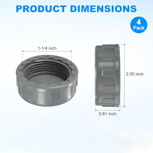 M METERXITY 4-Pack PVC Pipe End Cap Plug Adapter 1-1/4 In, Female Thread | Gray, Water End Cap Connector, Inner Teeth Pipe Plugs, for Outside Lawn, Yard/Watering Irrigation Systems