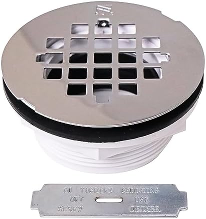 Westbrass D206P-2-26 2" No-Caulk PVC Compression Shower Drain with 4-1/4" Round Grid Cover, Polished Chrome (2-Pack)