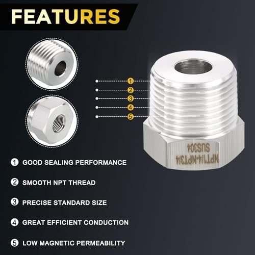 METALLIXITY 2PCS 3/4" MNPT x 1/4" FNPT Thread SUS304 Hex Bushing Extension | 304 Stainless Steel Pipe Fittings, Tube Adapters Convert for Water Line, Tub Spout/Shower Head