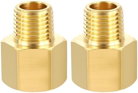 METALLIXITY 2PCS 3/8" FNPT x 1/4" MNPT Thread Brass Hex Extension Adapters | Brass Pipe Fittings, Female to Male Adapters for Water Line, Tub Spout/Shower Head