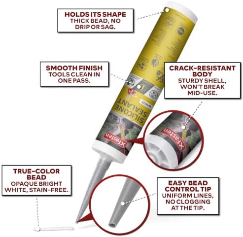 XFasten White Silicone Caulk Bulk 10.1oz (16-Pack, 161.6oz Total) Odorless 100% Silicone Paintable Waterproof Sealant for RV Caulking Exterior, Bathtub Caulk, Window | Weatherproof Bathroom Caulk