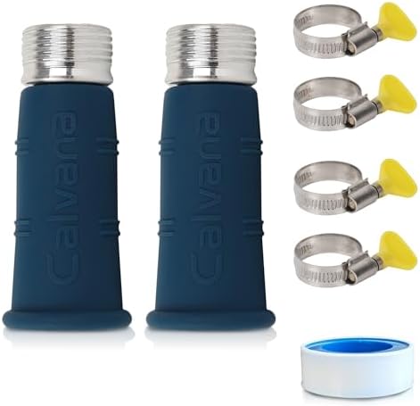 (2-Pack) Calvana Water Hose Adapter, Fits 3/4" Sink Faucet to Garden Hose Connector, Ideal for Damaged/Stripped Threads, Includes Upgraded Clamps & Teflon Tape, for Garden, Kitchen, RV, Camping