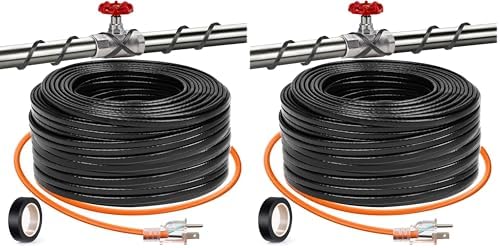 50FT（3FT-200FT）Pipe Heating Cable for Pipe Freeze Protection, Heat Cable for Water Pipes(Metal and Plastic), Pipe Heat Tape Keeps Water Flowing at -40°F 5w/ft, 120V (Pack of 2)