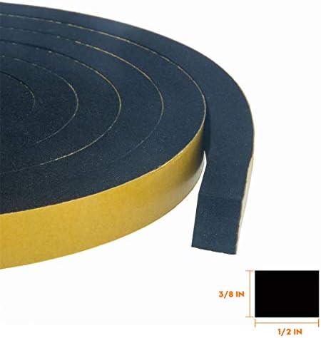 High Density Foam Tape 2-Pack, 1/2 Inch Wide X 3/8 Inch Thick, Self-Adhesive Neoprene Weather Stripping for Insulation (13 Feet Total, 6.5 Feet/Roll)