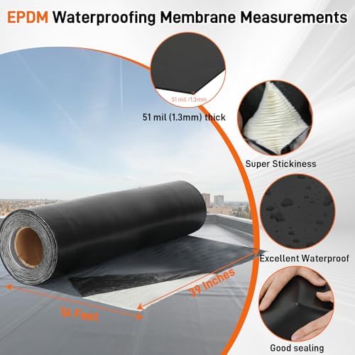 51 Mil EPDM Rubber Roofing Rolls - 39" x 16ft Self Adhesive Roof Membrane