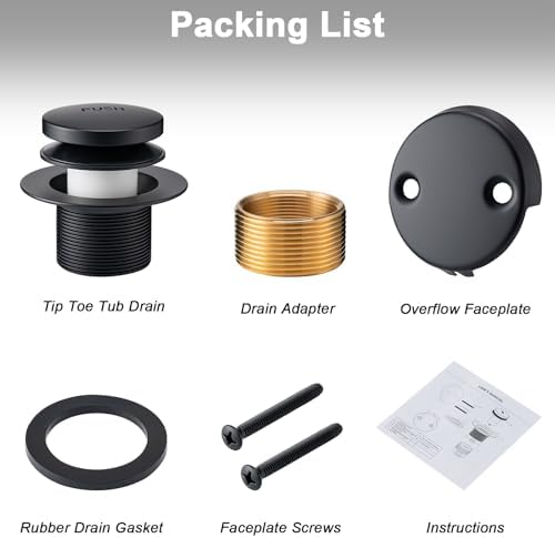 All Metal Tip-Toe Bathtub Drain Stopper Kit with 2-Hole Overflow Faceplate
