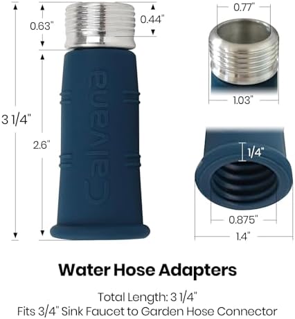 (2-Pack) Calvana Water Hose Adapter, Fits 3/4" Sink Faucet to Garden Hose Connector, Ideal for Damaged/Stripped Threads, Includes Upgraded Clamps & Teflon Tape, for Garden, Kitchen, RV, Camping