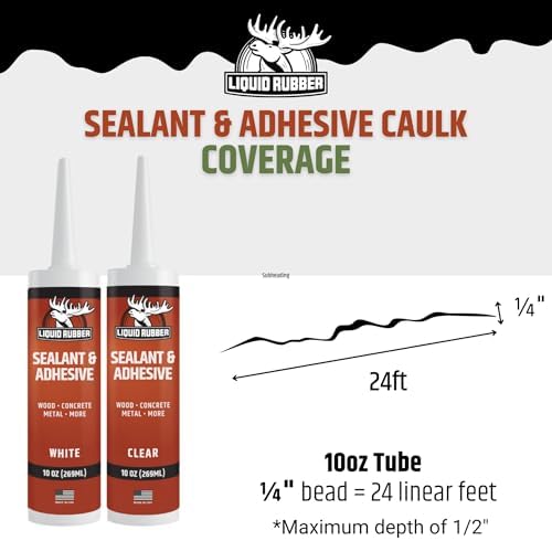 Liquid Rubber Waterproof Sealant & Adhesive Caulk, White, 10.2 oz, 1 Pack
