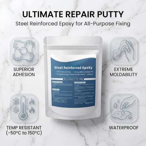 RAINPOT Steel Reinforced Epoxy Putty | 100g/3.52oz High Strength Repair Clay for Metal, Wood, Pipes, Tile, Drywall, Waterproof & Heat Resistant, Easy Mix, Durable Hardening, Home & Auto Fix (2Pcs)