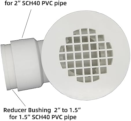 2" Low Profile Shower Drain with 2" x 1-1/2" Reducer Pipe Fitting and Perforated Strainer- PVC Side Outlet Drain Assembly for Replacement Shower Base and Drain