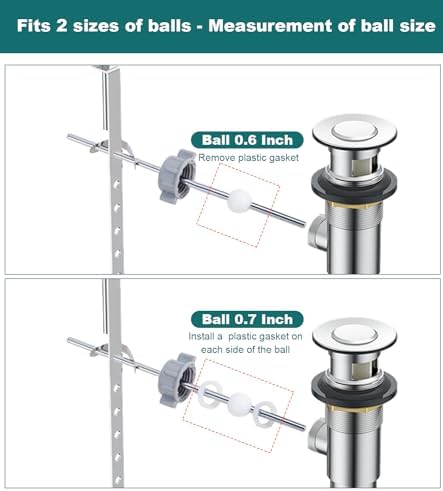 Lavatory Pop-Up Center Piece Assembly,Pop-Up Drain Repair Kit,Fits Most Popular Brands,Replacement Bathroom Sink Pivot Rod,15MM Ball, Chrome（2PCS）