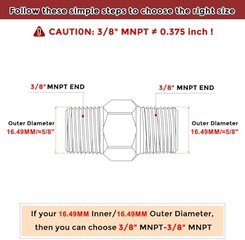 3/8" Male NPT to 3/8" Male NPT SUS304 Hex Nipple | Solid Male Pipe Adapter Hose Connectors for Pipe Repair, Bathroom Remodel, Tool Extensions, Compression, Irrigation
