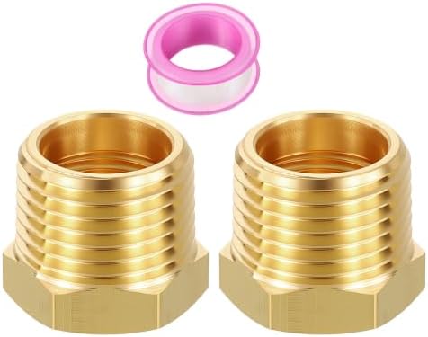 METALLIXITY 2PCS 1/2" MNPT x 3/8" FNPT Thread Brass Hex Bushing Extension | Brass Pipe Fittings, Tube Adapters Convert with Sealing Tape for Water Line, Tub Spout/Shower Head