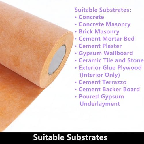Waterproof Membrane for Shower 9.8 Inch X 98.5 Ft / 83.6 Sq Ft Waterproofing Membrane 20mil Thickness Tile Underlayment Waterproof for Sauna Bathroom Walls 83.6 sqft Polyethylene Fabric Roll