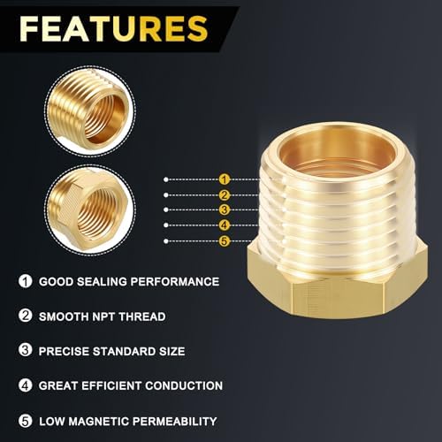 METALLIXITY 1PCS 1/2" MNPT x 3/8" FNPT Thread Brass Hex Bushing Extension | Brass Pipe Fittings, Tube Adapters Convert for Water Line, Tub Spout/Shower Head