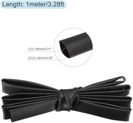 MECCANIXITY Silicone Heat Shrink Tubing 1.7:1 Ratio 0.31"（8mm) ID x 0.35"（9mm) OD 3.28ft(1m) Silicone Rubber Hose Insulation Sleeve for Automotive Wiring Marine, Black