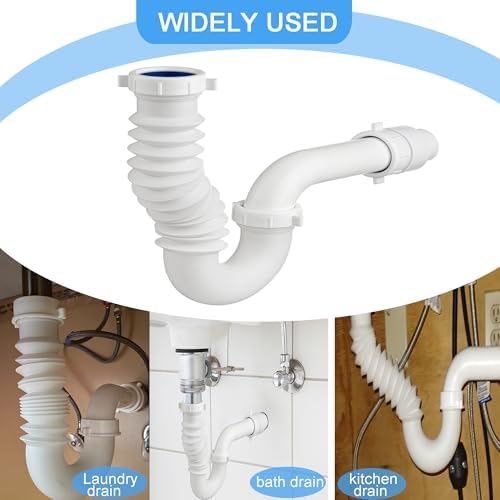 (2 Pack) Yariwiz White 1-1/2 inch P Trap with Adjustable J-Bend for Bathroom Kitchen Sink Drain Replacement Tubular Plumbing Pipe Assembly KSD-004W(2 Pack)