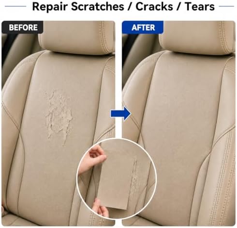 2PCS 8×4 Inch PU Leather Patch for Car Seat Repair, Self-Adhesive Leather Repair Patch Tape for Vinyl Leather Upholstery, Car Seat Furniture Repair Kit (Khaki)