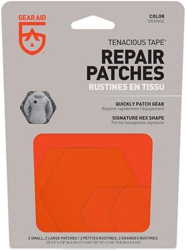 GEAR AID Tenacious Tape Hex Repair Patches, 2.5" & 1.5", Orange, 8 Count | Pre-Cut Peel-and-Stick Repair Patches for Fixing Holes, Tears and Burns in Jackets, Tents, Sleeping Bags and Gear